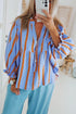 Stripe Crinckled Ruffled Sleeve Button up Loose Shirt